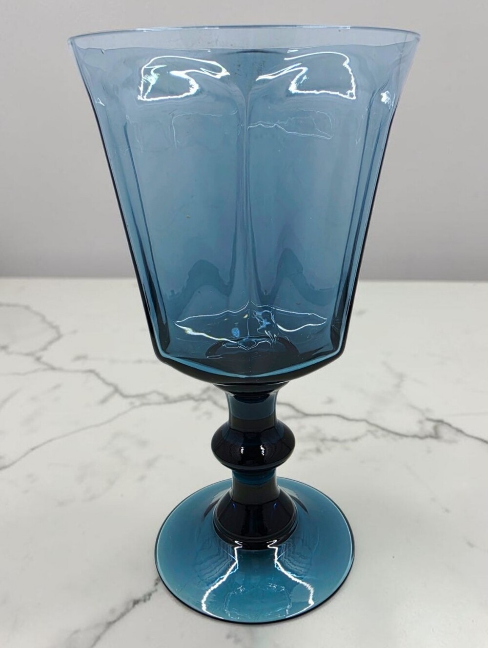 Lenox Antique Dark Blue Pattern Stemmed Water Goblet Side Panels Signed